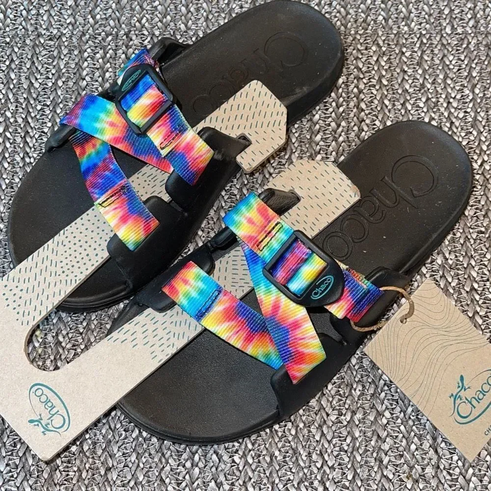 Chaco Kids' Chillos Tie-Dye Slides (Youth) Size  3 Black‎ Tie Dye New